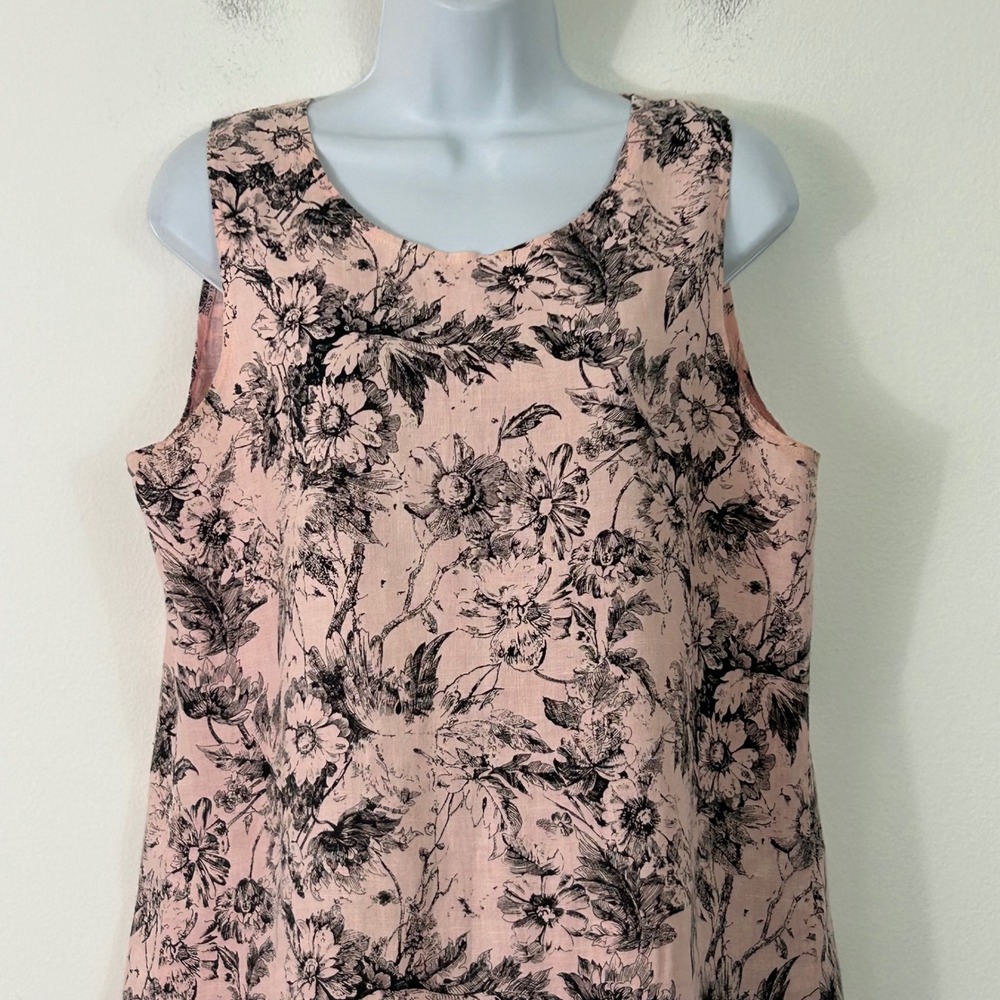 Habitat Clothes To Live In Pink Linen Floral Sleeveless Shift Dress M - Picture 3 of 9